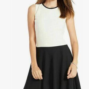 Ralph Lauren Cream Black Crepe Flare Dress